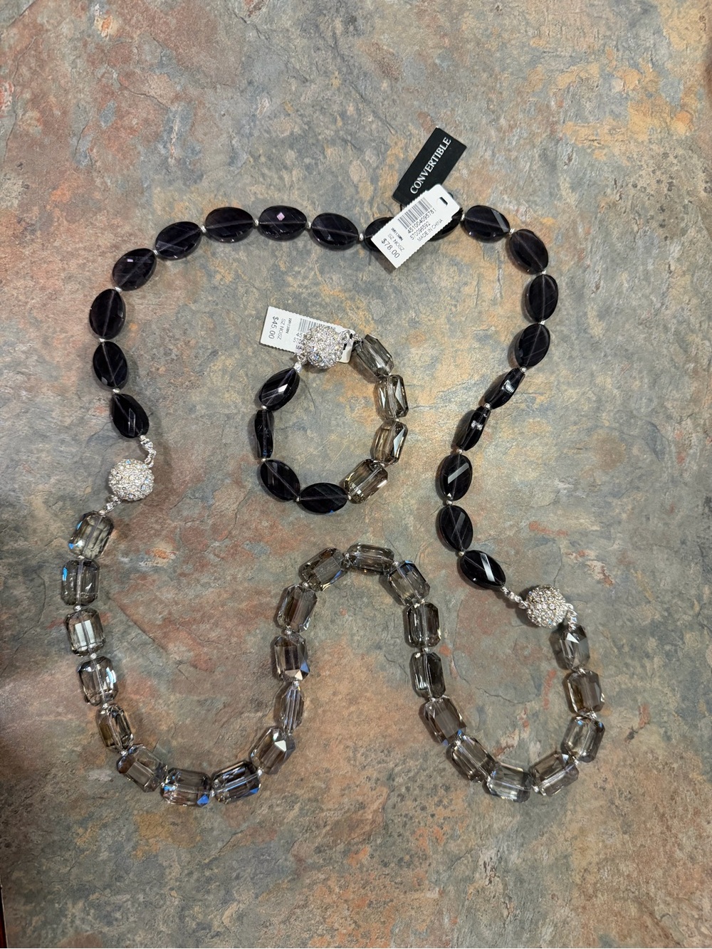 WHBM Smoke & Amethyst Convertible Necklace and Bracelet NWT